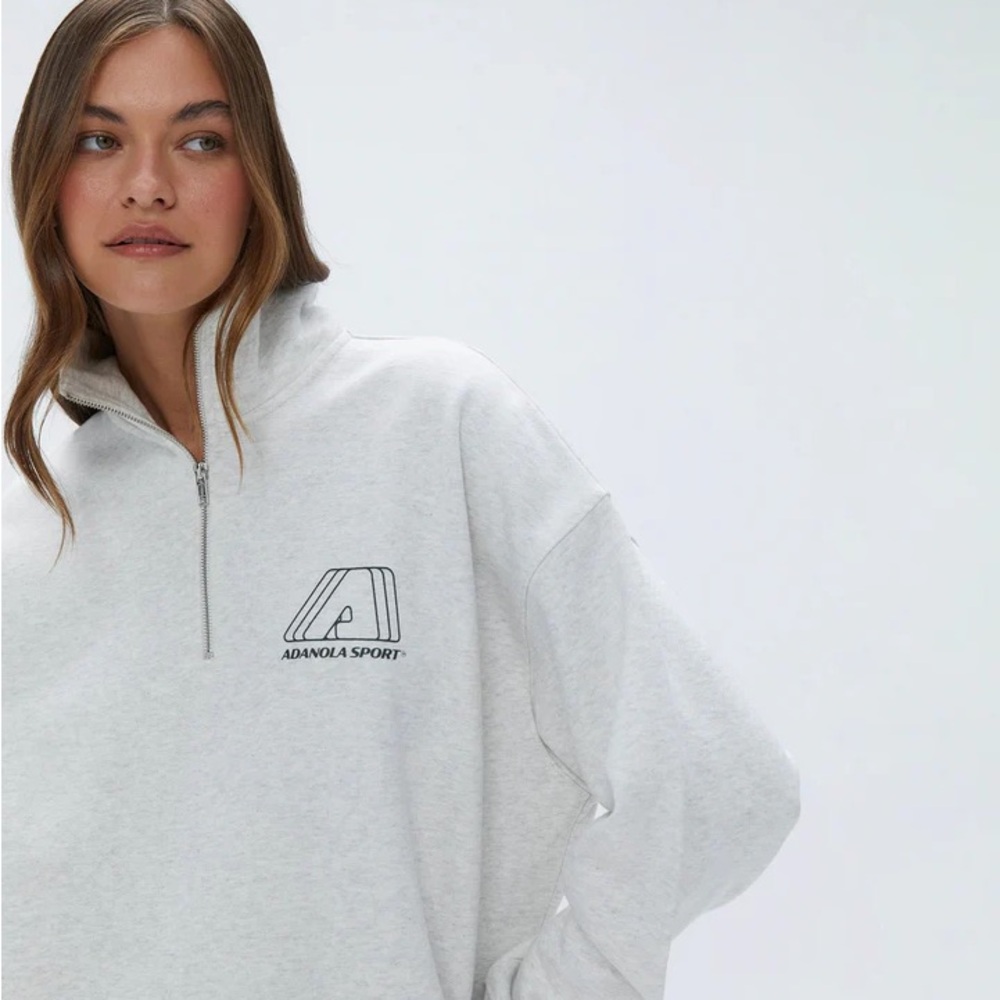 Adanola Light Gray Half-Zip "A" Oversized Funnel Neck Zip Sweatshirt
